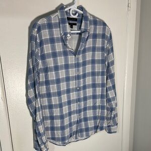 Banana Republic Men's Medium Slim Fit Medium Soft Flannel Blue Plaid Button Up